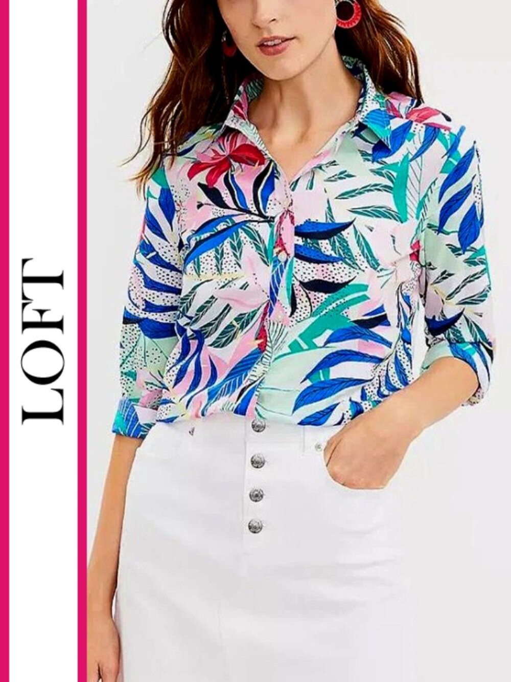 Loft | Tropical Palm Print Cotton Everyday Shirt